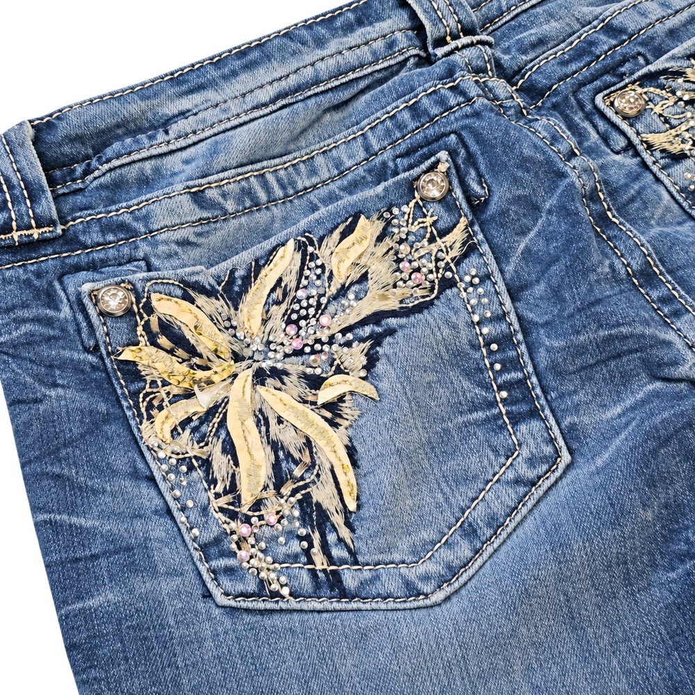 Miss Me Women Size 31 Skinny Jeans Blue Rhinestone Floral Pockets - Picture 5 of 14